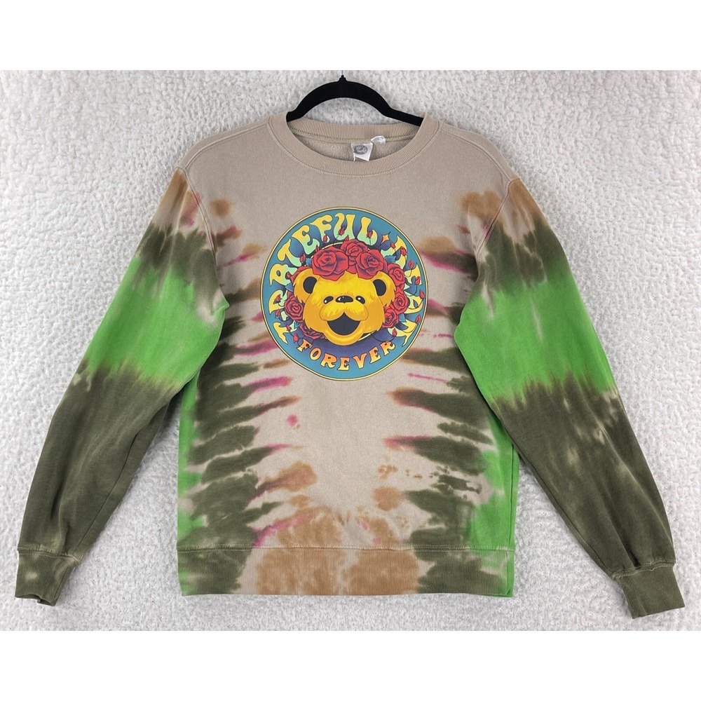 Grateful Dead Sweater Womens Size XS Green‎ Tie-Dye Long Sleeve Crew Neck Knit